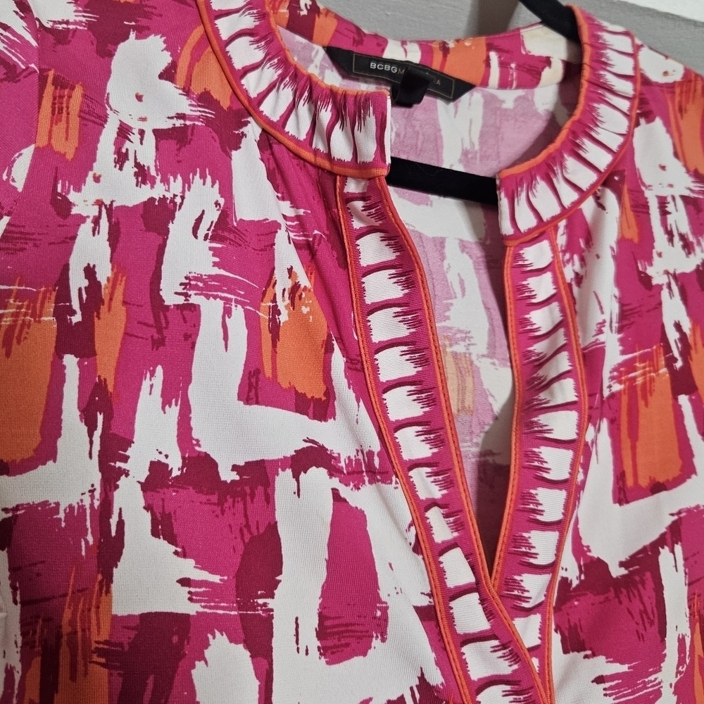 BCBGMaxAzria Pink Orange Retro Print Drop Waist Mini Dress Begonia Combo XXS - Picture 6 of 7